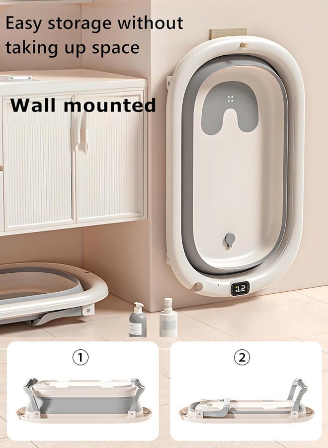 TAPIT Collapsible Baby Bathtub for Newborn with Thermometer & 1 Soft Floating Cushion Portable Travel Bathtub with Drain Hole Durable Foldable Baby Tubs for Infants to Toddler (Grey) - Image 5